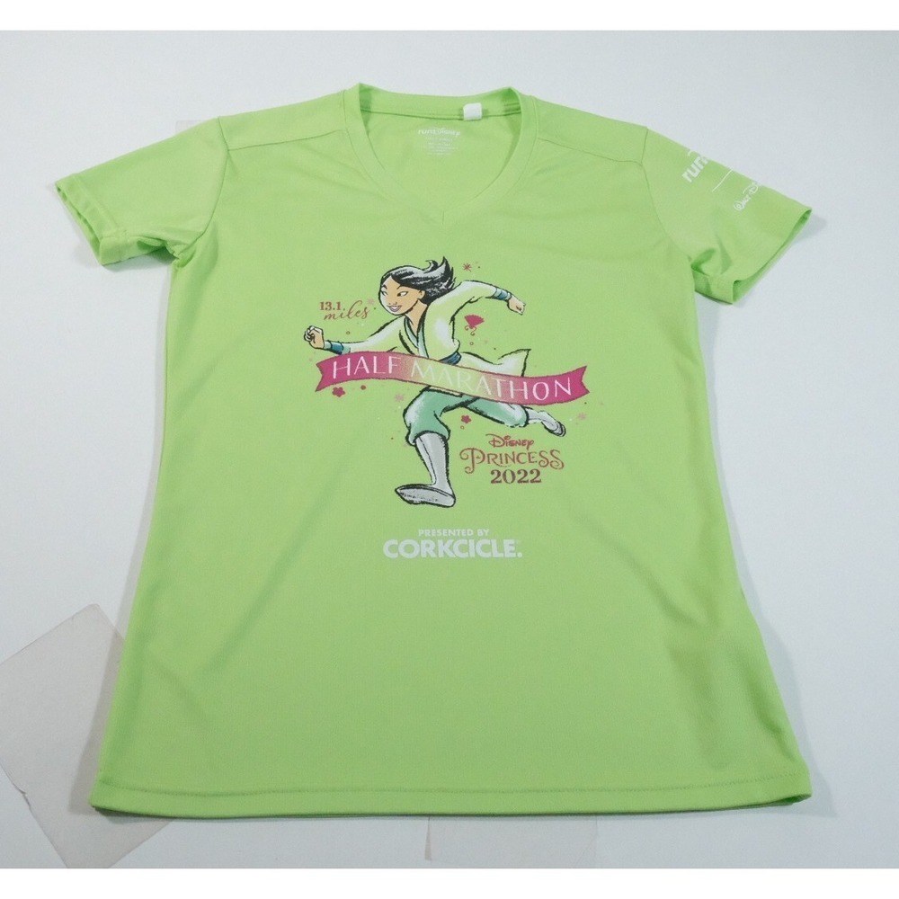 runDisney T-Shirt‎ Women XS Green Mulan Princess Half Marathon 2022 Performance
